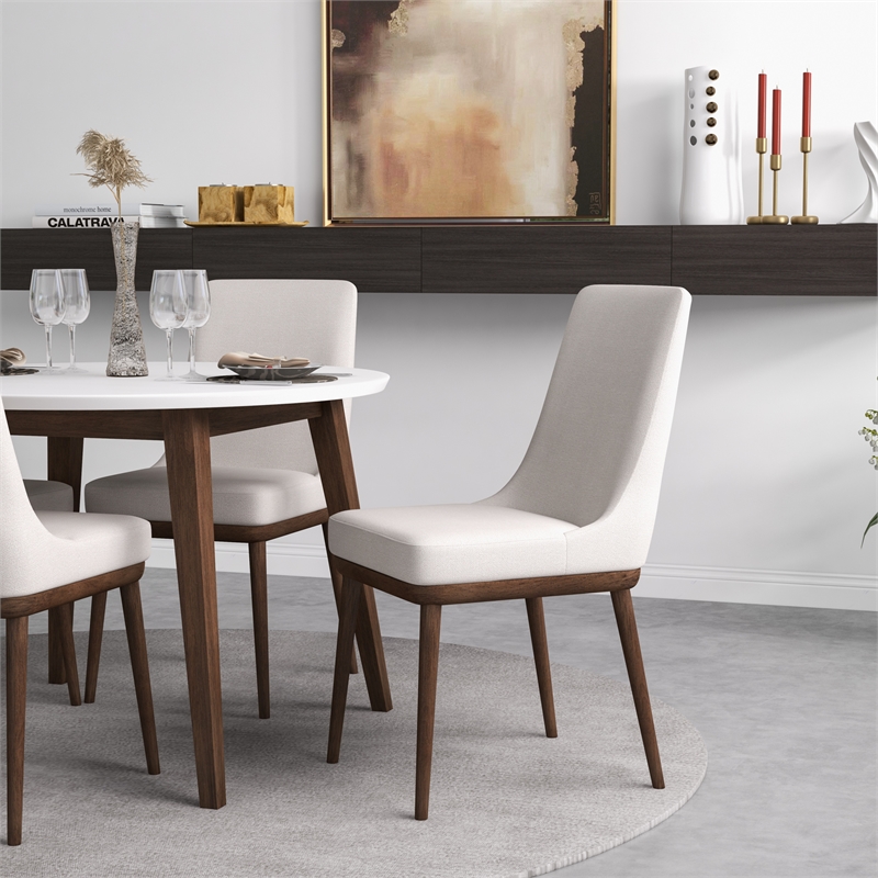 Allora 5-Piece Mid-Century Dining Set with 4 Fabric Dining Chairs in Beige