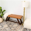 Allora Teak Wood and Genuine Leather Upholstered Bench in Cognac Tan/Walnut