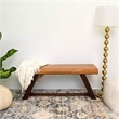 Allora Teak Wood and Genuine Leather Upholstered Bench in Cognac Tan/Walnut