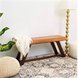 Allora Teak Wood and Genuine Leather Upholstered Bench in Cognac Tan/Walnut