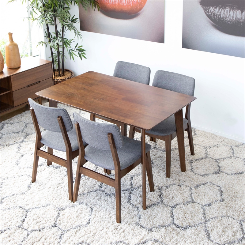 Allora Mid-Century 5-Piece Solid Wood/Fabric Dining Set in Walnut