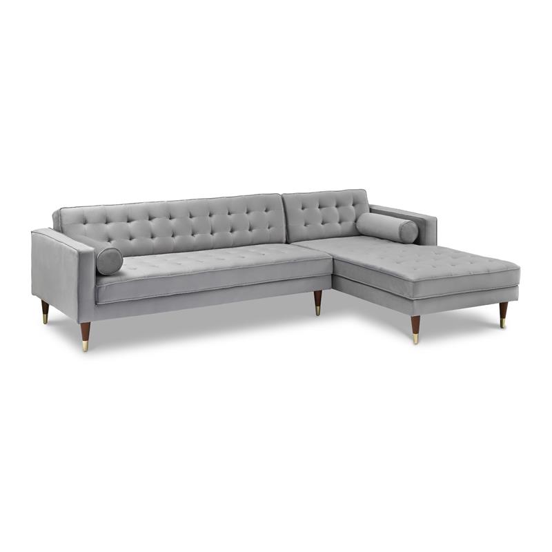 Allora Modern Wood and Velvet Upholstered Tufted Right Sectional Sofa in Gray