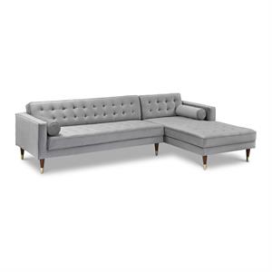 Allora Modern Wood and Velvet Upholstered Tufted Right Sectional Sofa in Gray