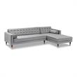 Allora Modern Wood and Velvet Upholstered Tufted Right Sectional Sofa in Gray