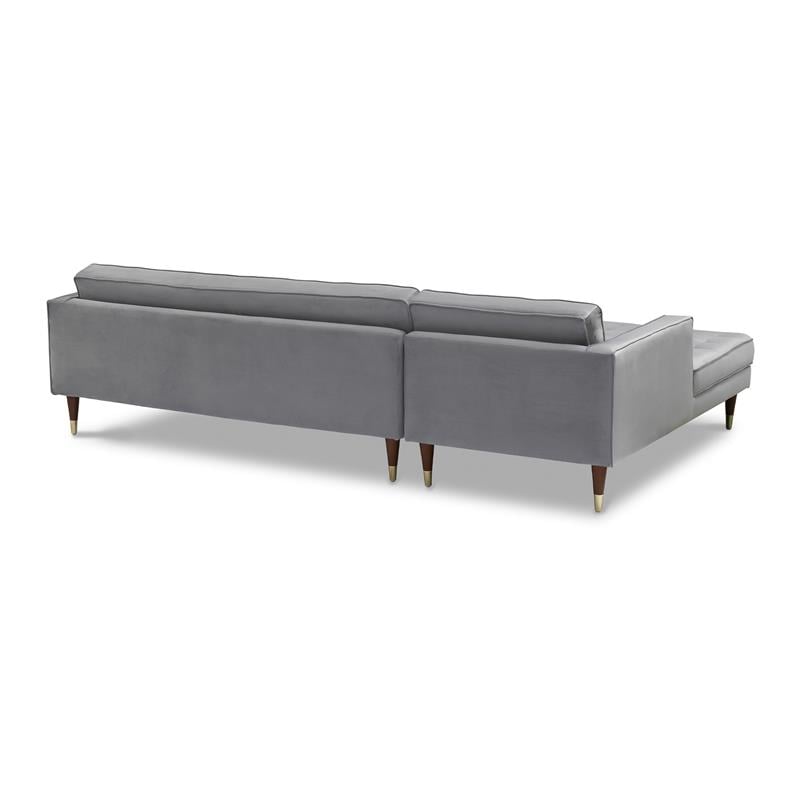 Allora Modern Wood and Velvet Upholstered Tufted Right Sectional Sofa in Gray