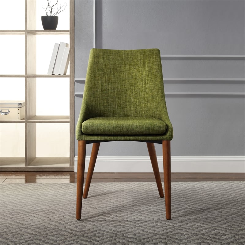 Allora Mid-Century Modern Fabric Dining Accent Chair in Green (Set of 2)