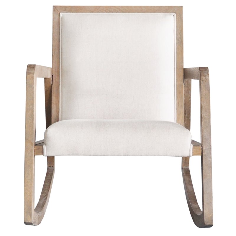 Allora Farmhouse Wood & Linen Rocking Chair in Coffee Brushed/Cream