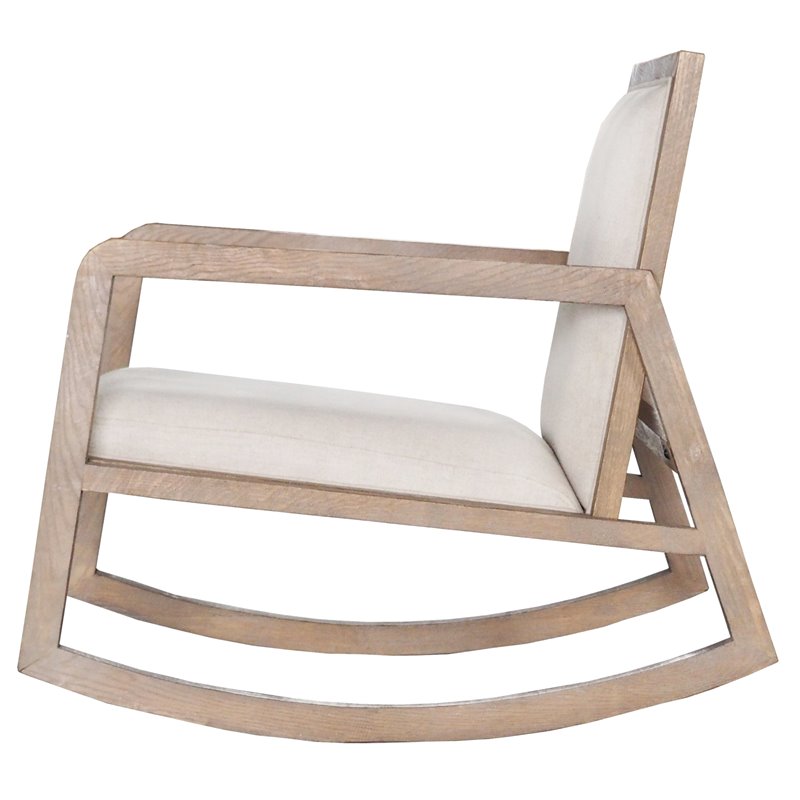 Allora Farmhouse Wood & Linen Rocking Chair in Coffee Brushed/Cream