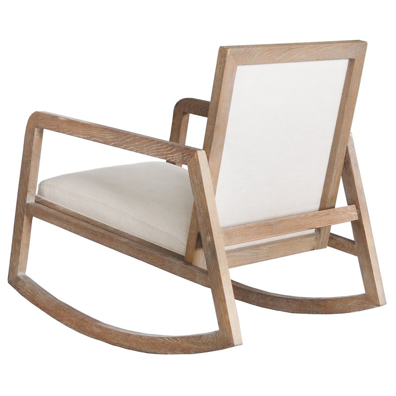 Allora Farmhouse Wood & Linen Rocking Chair in Coffee Brushed/Cream