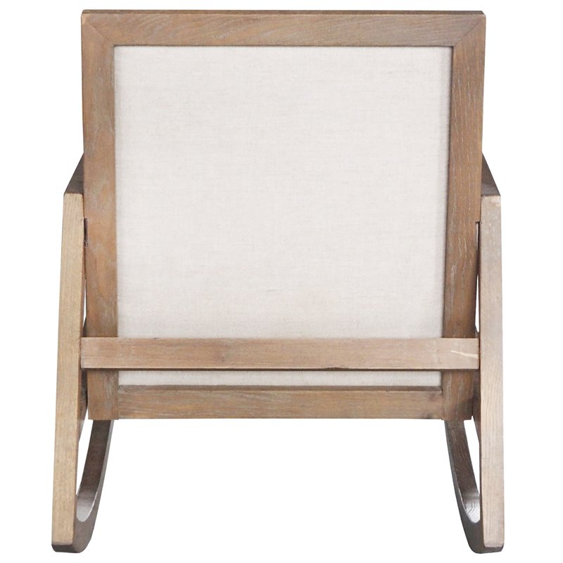 Allora Farmhouse Wood & Linen Rocking Chair in Coffee Brushed/Cream