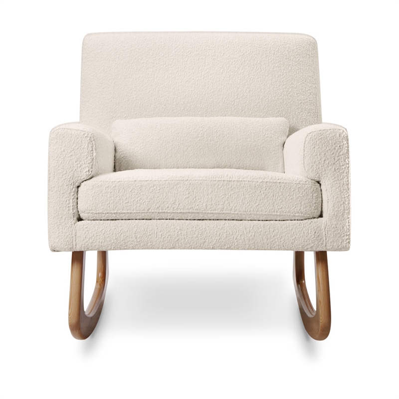 Allora Polyester Fabric Upholstered Rocker in White Boucle with Light Legs