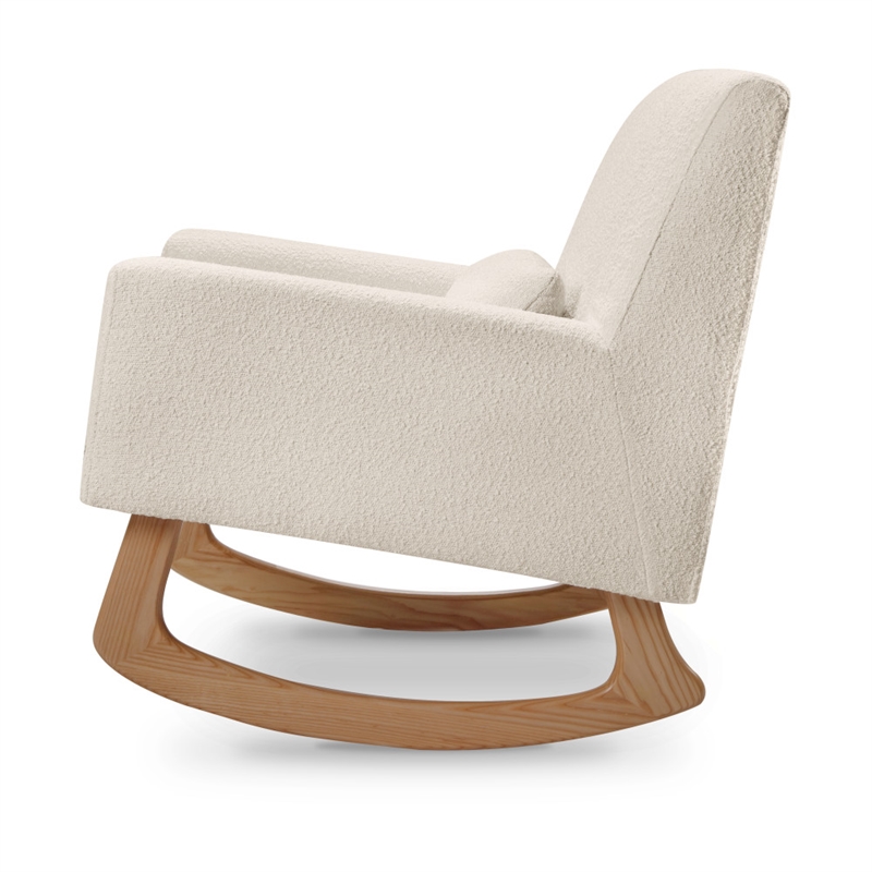 Allora Polyester Fabric Upholstered Rocker in White Boucle with Light Legs