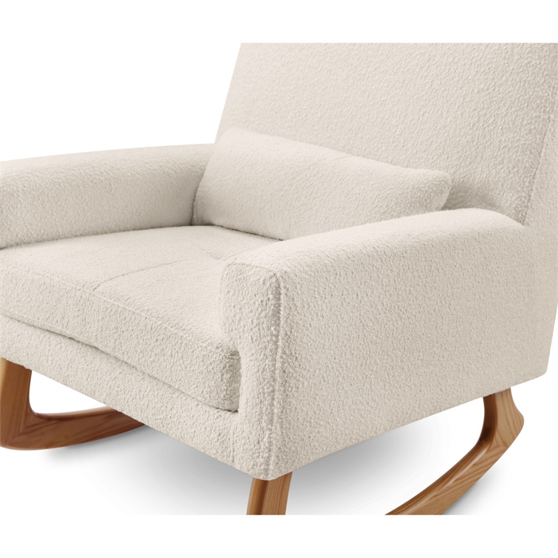 Allora Polyester Fabric Upholstered Rocker in White Boucle with Light Legs