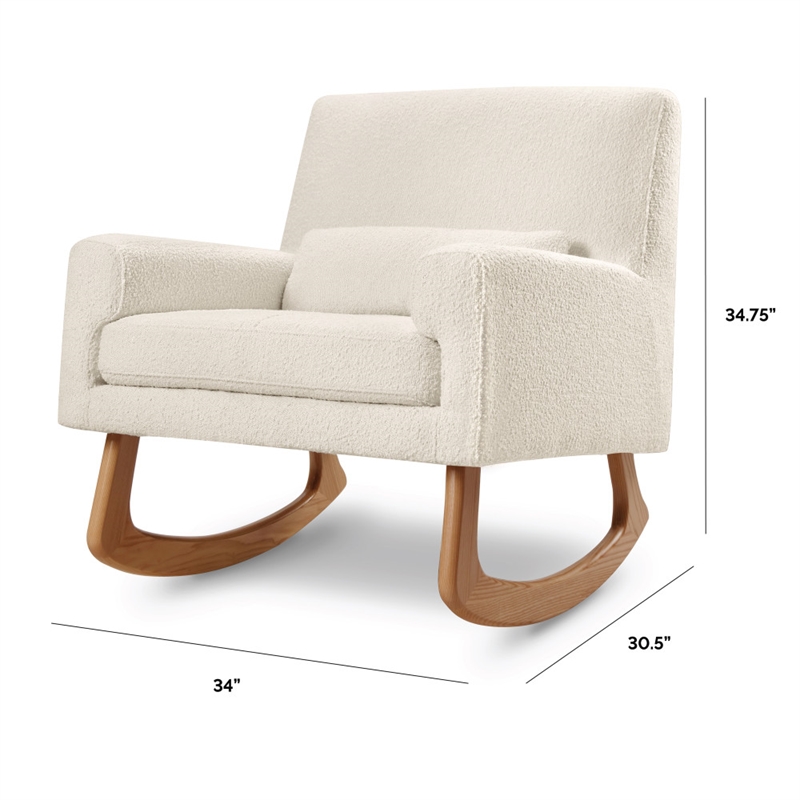 Allora Polyester Fabric Upholstered Rocker in White Boucle with Light Legs