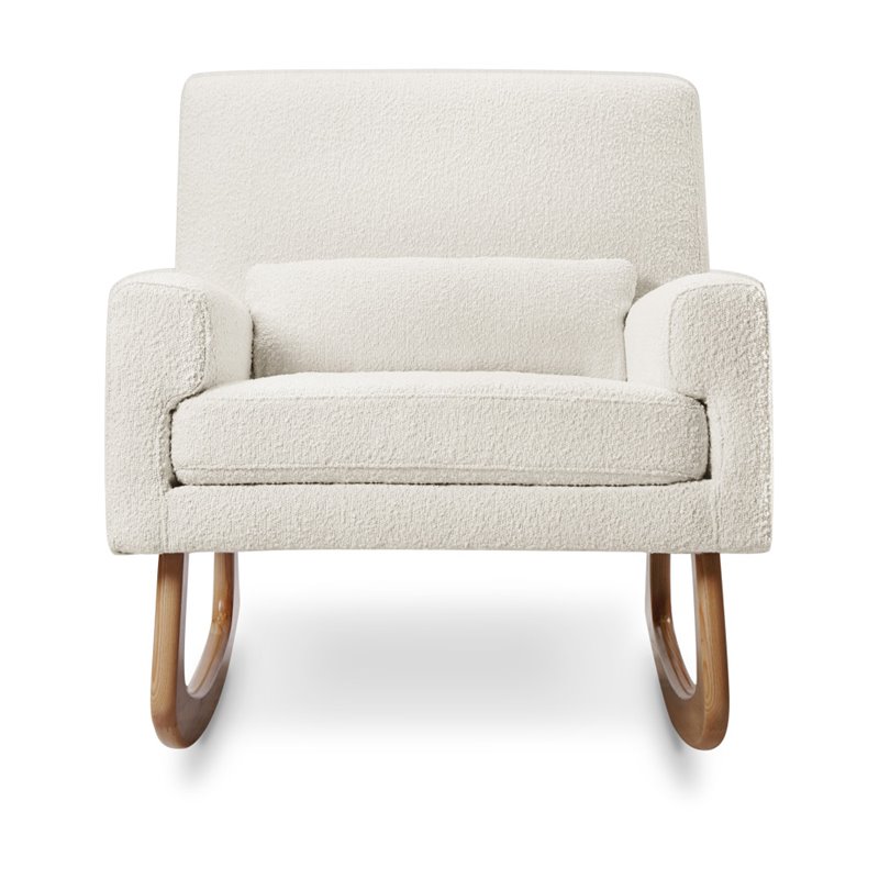 Allora Polyester Fabric Upholstered Rocker in White Boucle with Light Legs
