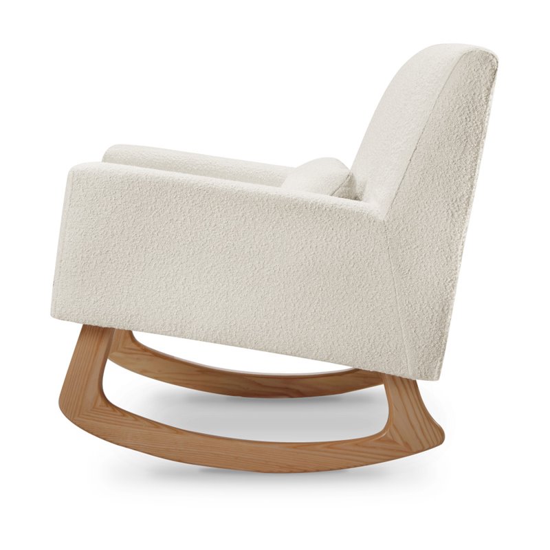 Allora Polyester Fabric Upholstered Rocker in White Boucle with Light Legs