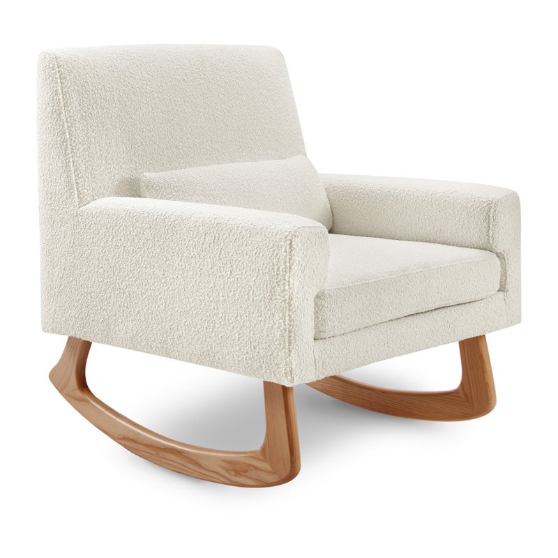 Allora Polyester Fabric Upholstered Rocker in White Boucle with Light Legs