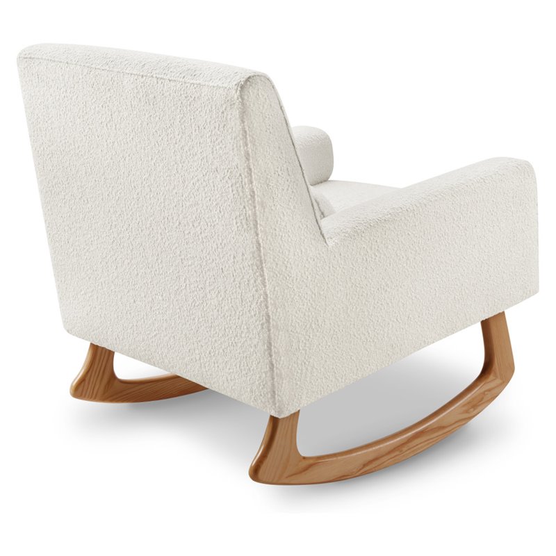 Allora Polyester Fabric Upholstered Rocker in White Boucle with Light Legs