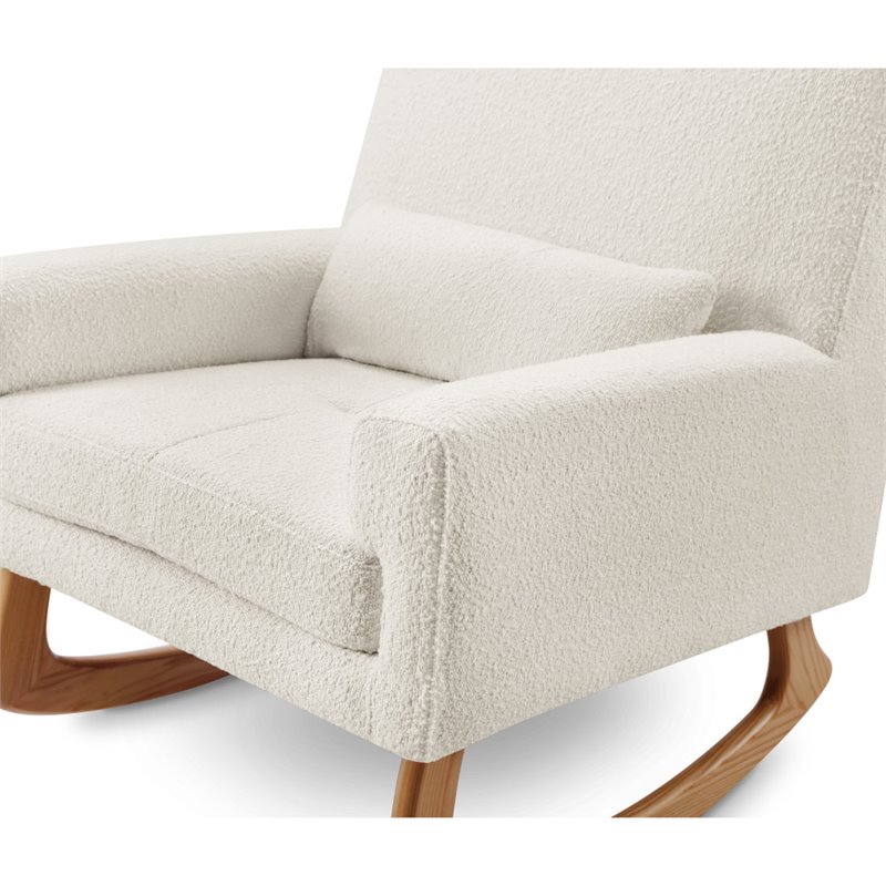 Allora Polyester Fabric Upholstered Rocker in White Boucle with Light Legs