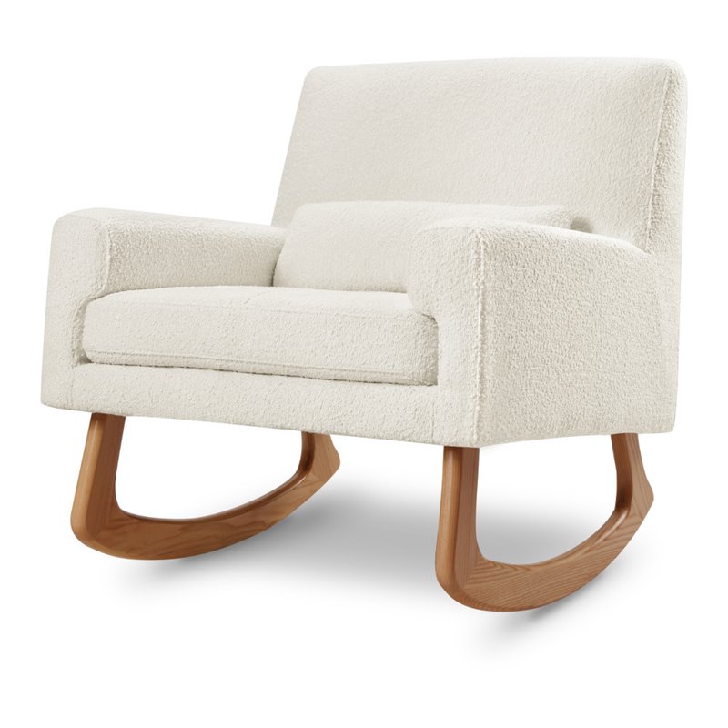 Allora Polyester Fabric Upholstered Rocker in White Boucle with Light Legs