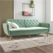 Allora Memory Foam Velvet Futon Sofa Bed in Light Green
