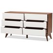 Allora 6 Drawer Double Dresser in White and Walnut