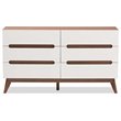 Allora 6 Drawer Double Dresser in White and Walnut