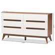Allora 6 Drawer Double Dresser in White and Walnut