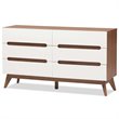 Allora 6 Drawer Double Dresser in White and Walnut