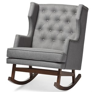 Allora Tufted Wingback Rocker in Gray and Dark Walnut