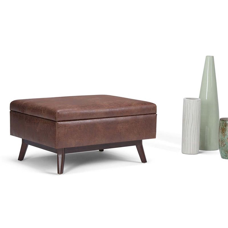 Allora Faux Leather Storage Coffee Table in Saddle Brown