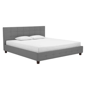 Allora Mid-Century Linen Fabric Upholstered King Bed in Gray
