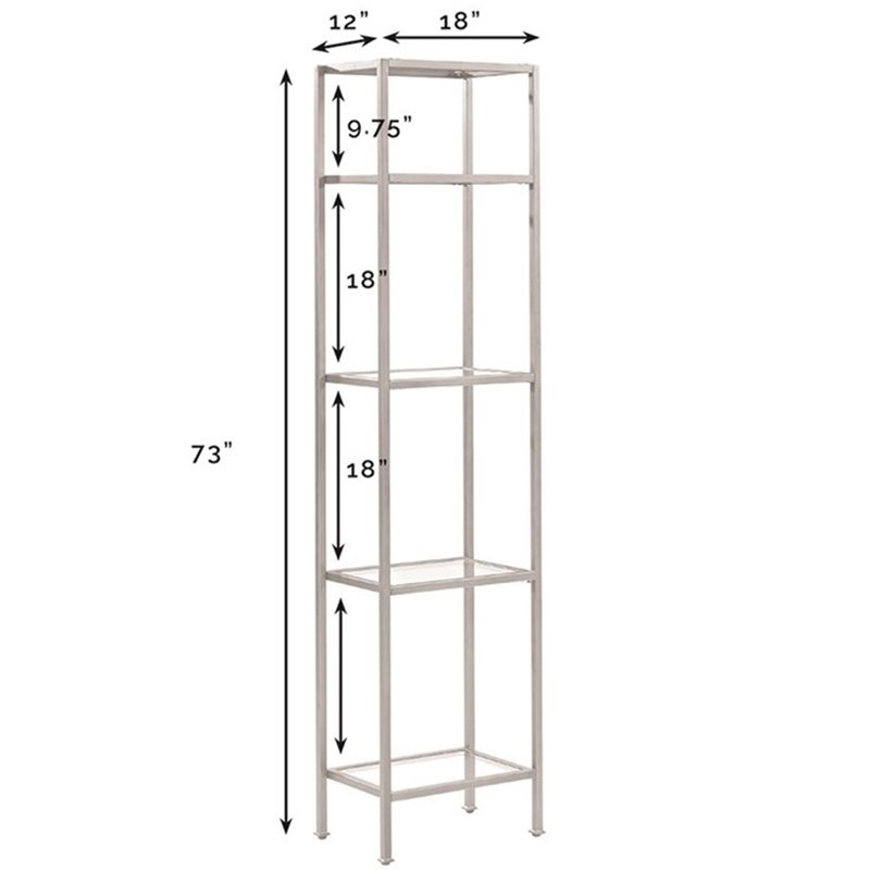 Allora 4 Shelf Narrow Glass Etagere in Antique Gold
