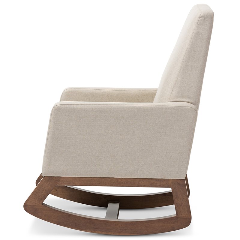 Allora Upholstered Rocker in Light Beige and Walnut
