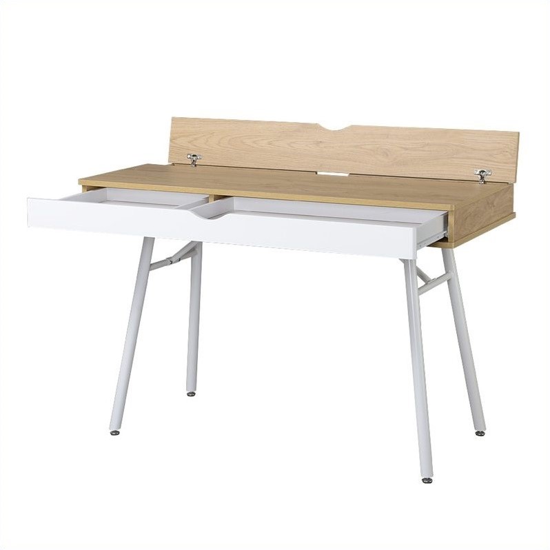 Allora Workstation with Cord Management and Storage in Pine