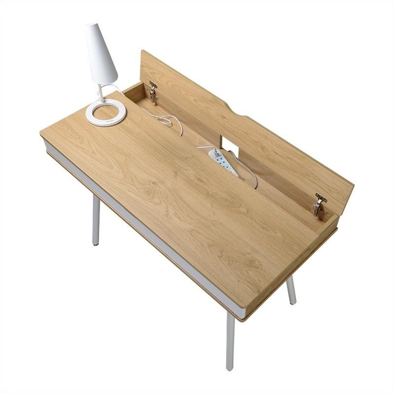 Allora Workstation with Cord Management and Storage in Pine