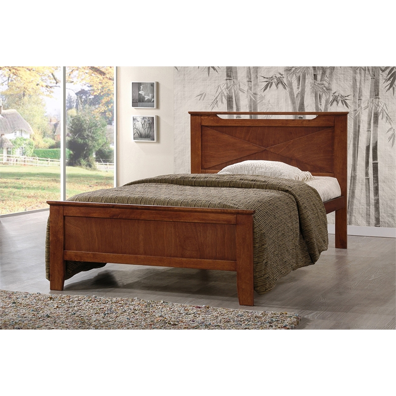 Allora Wood Twin Panel Bed in Antique Oak