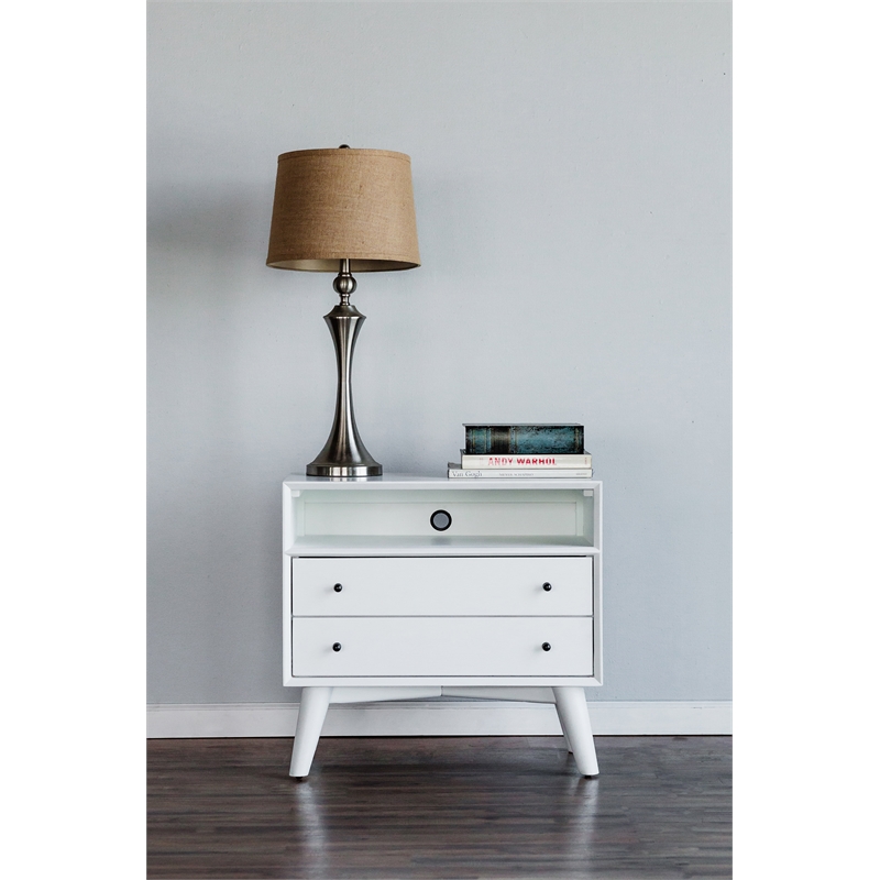 Allora Wood Large Wood 2 Drawer Nightstand in White