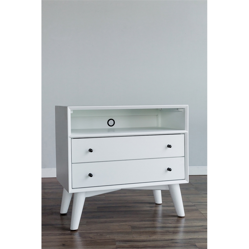 Allora Wood Large Wood 2 Drawer Nightstand in White