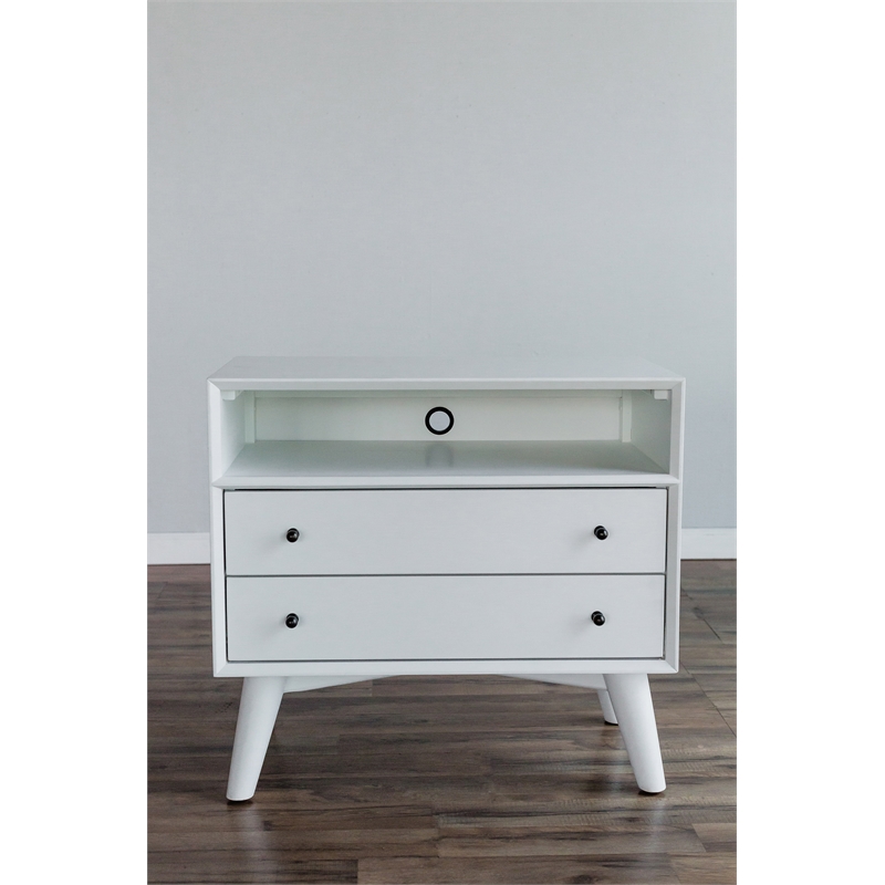 Allora Wood Large Wood 2 Drawer Nightstand in White