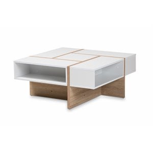 Allora Two-Tone White and Oak Finished Wood Coffee Table