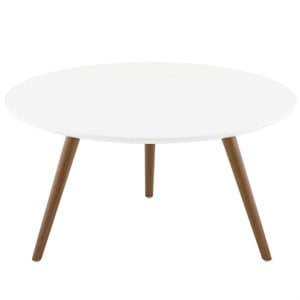 Allora 28&quot Round Top Modern Wood Coffee Table in White/Walnut