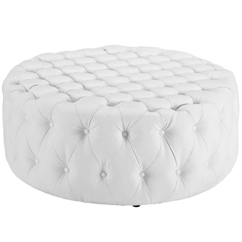 Modway Faux Leather White Ottoman Round Tufted 40