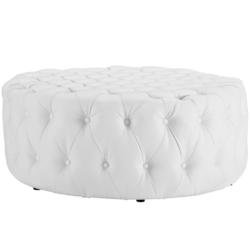 Modway Faux Leather White Ottoman Round Tufted 40