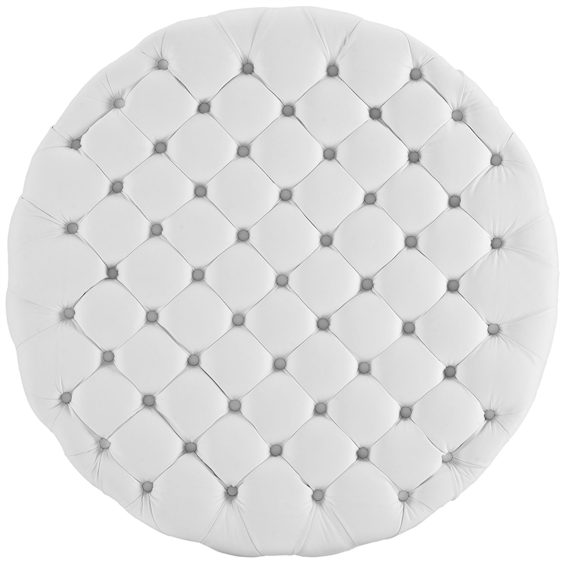 Modway Faux Leather White Ottoman Round Tufted 40