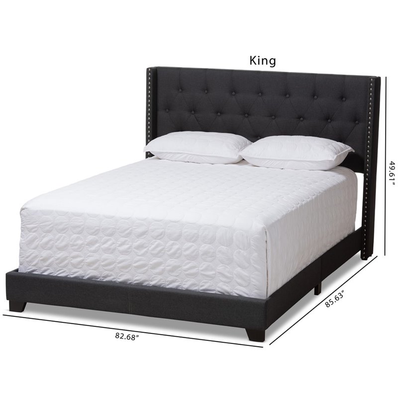 Allora Fabric Tufted King Bed in Charcoal Grey