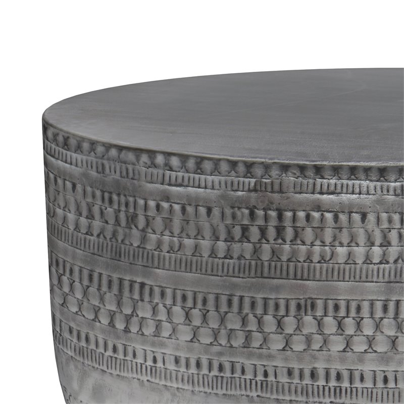 Allora Metal Antique Silver Coffee Table Round Textured 29.5