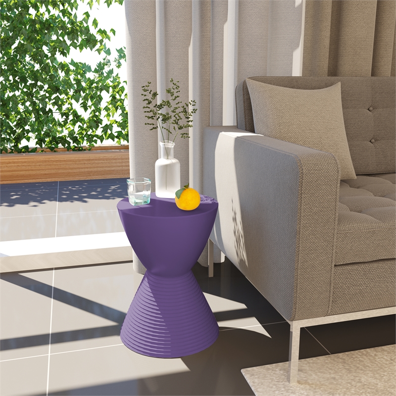 Allora Modern Round Polypropylene Plastic Ribbed Side End Table in Purple