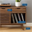 Allora Wood Walnut Record Display Stand Rectangular Sliding Slatted Door 27.5