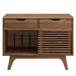 Allora Wood Walnut Record Display Stand Rectangular Sliding Slatted Door 27.5